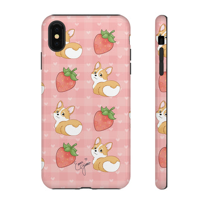Corgi Butt and Strawberries Cute Pink Gingham Hearts Tough Case