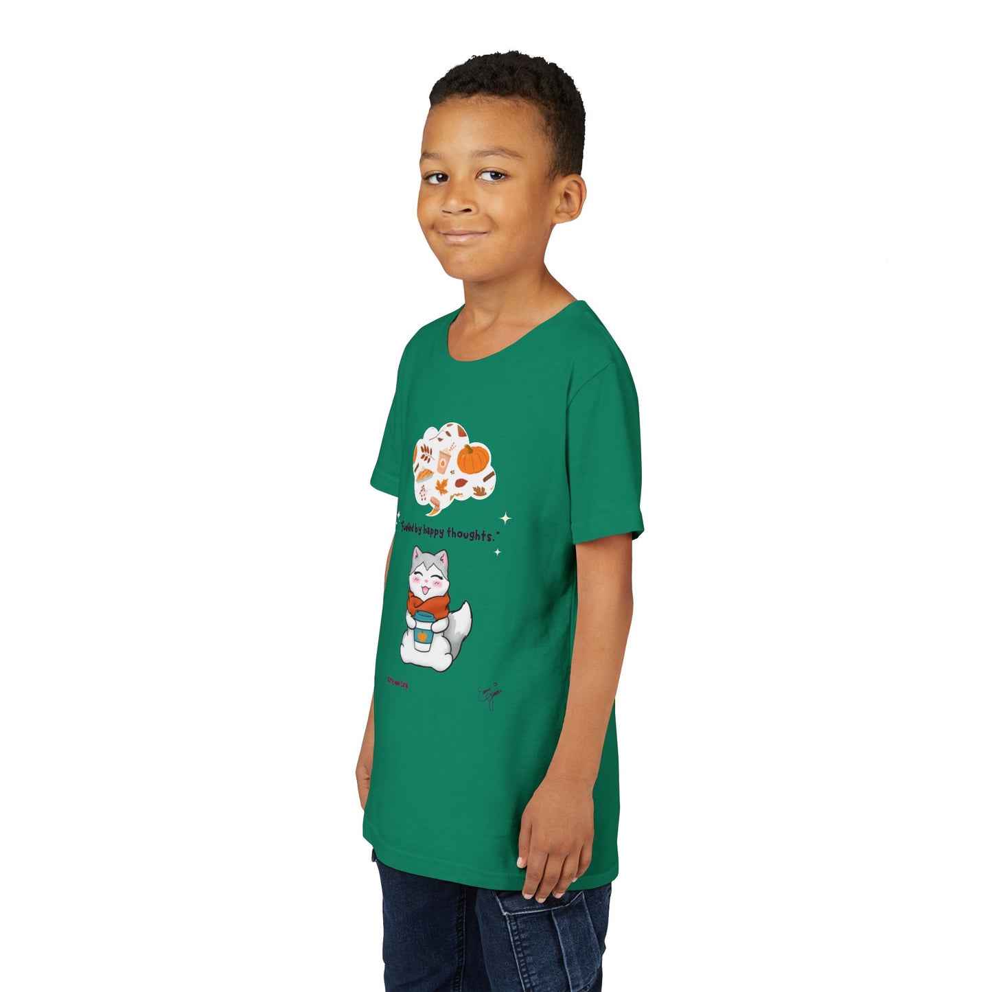 Youth Tee — Kitty loves Autumn - Fueled by Happy Thoughts - Unisex Youth/ Children's Graphic Tee