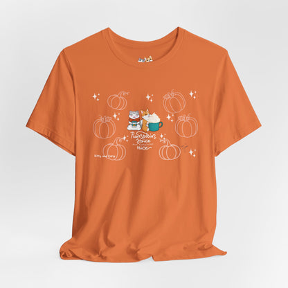 Kitty and Corgi - Pumpkin Spice and Everything Nice - Super Soft Cotton Airlume Unisex T-Shirt (Large Front Graphic)