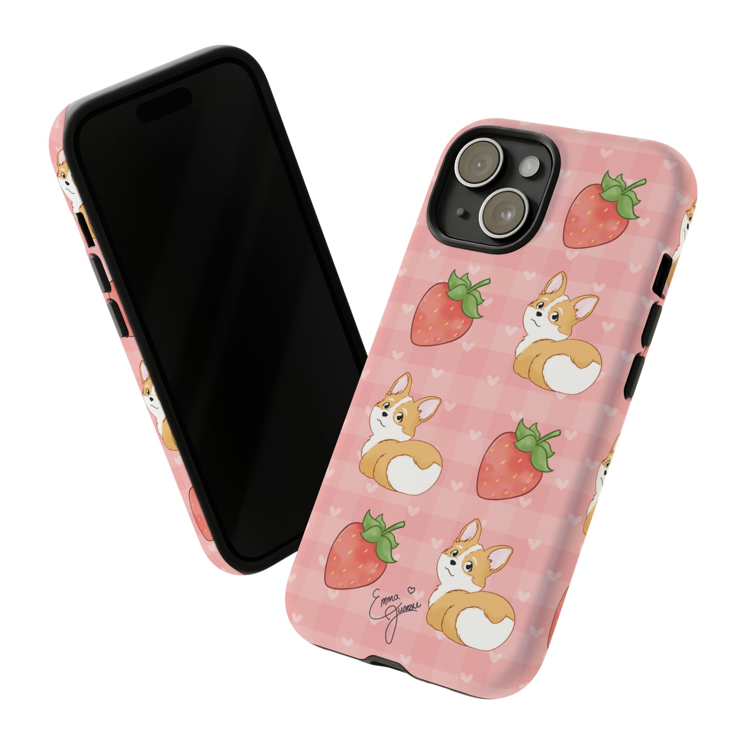 Corgi Butt and Strawberries Cute Pink Gingham Hearts Tough Case