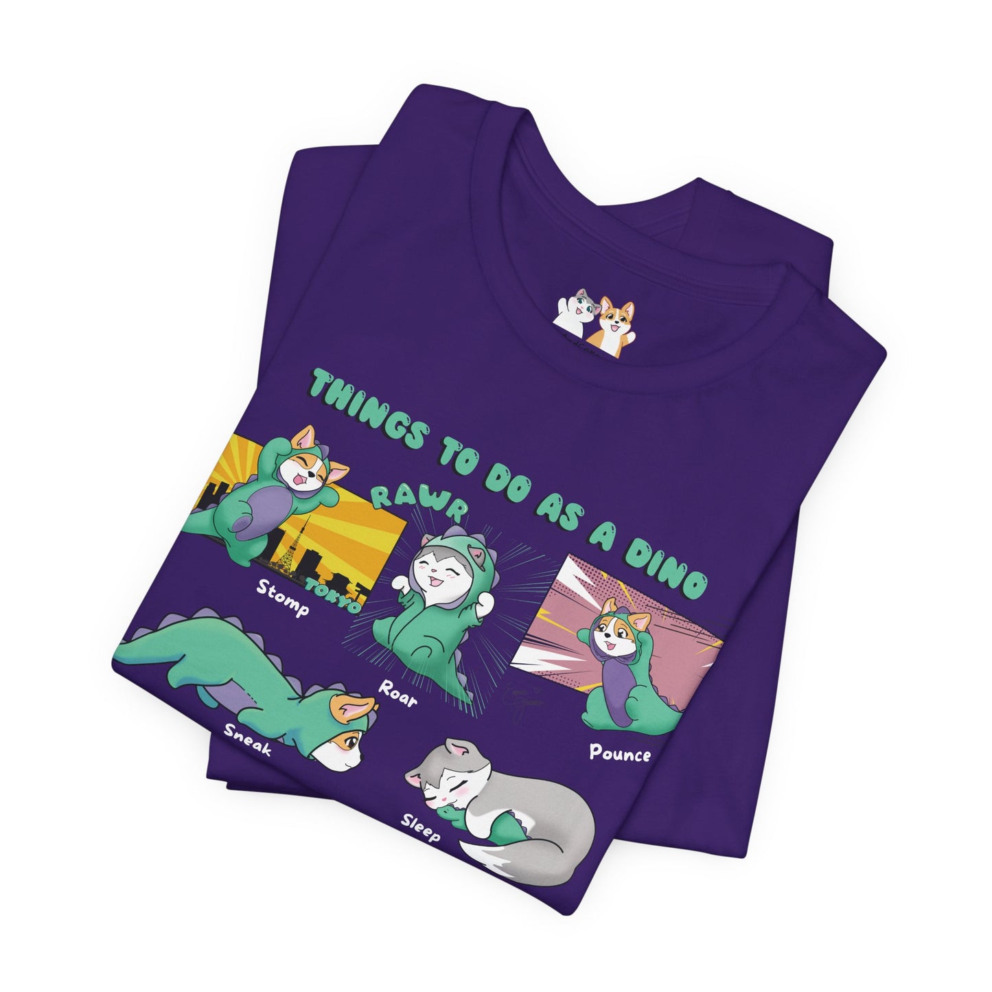 Kitty and Corgi - Things To Do As A Dino - Super Soft Cotton Airlume Unisex T-Shirt (Horizontal Graphic)