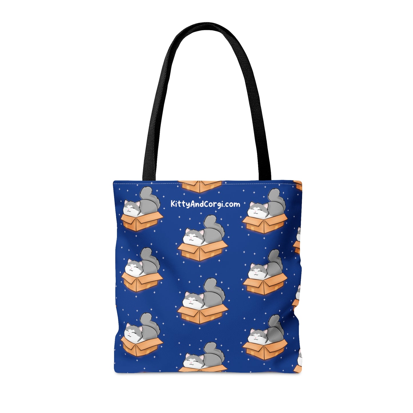 Kitty in a Box - Repeating Pattern in Starry Night Blue - Tote Bag (AOP)