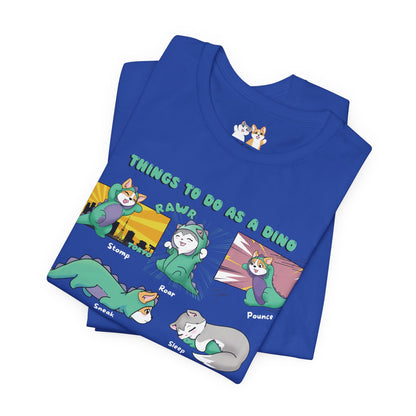 Kitty and Corgi - Things To Do As A Dino - Super Soft Cotton Airlume Unisex T-Shirt (Horizontal Graphic)