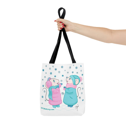 Snow Mousies Catching Snowflakes Tote Bag