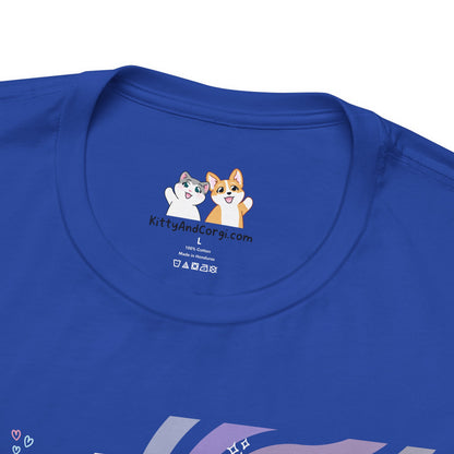 Kitty and Corgi - Groovy Encouragement Compilation - Super Soft Cotton Airlume Unisex T-Shirt (Horizontal Graphic)