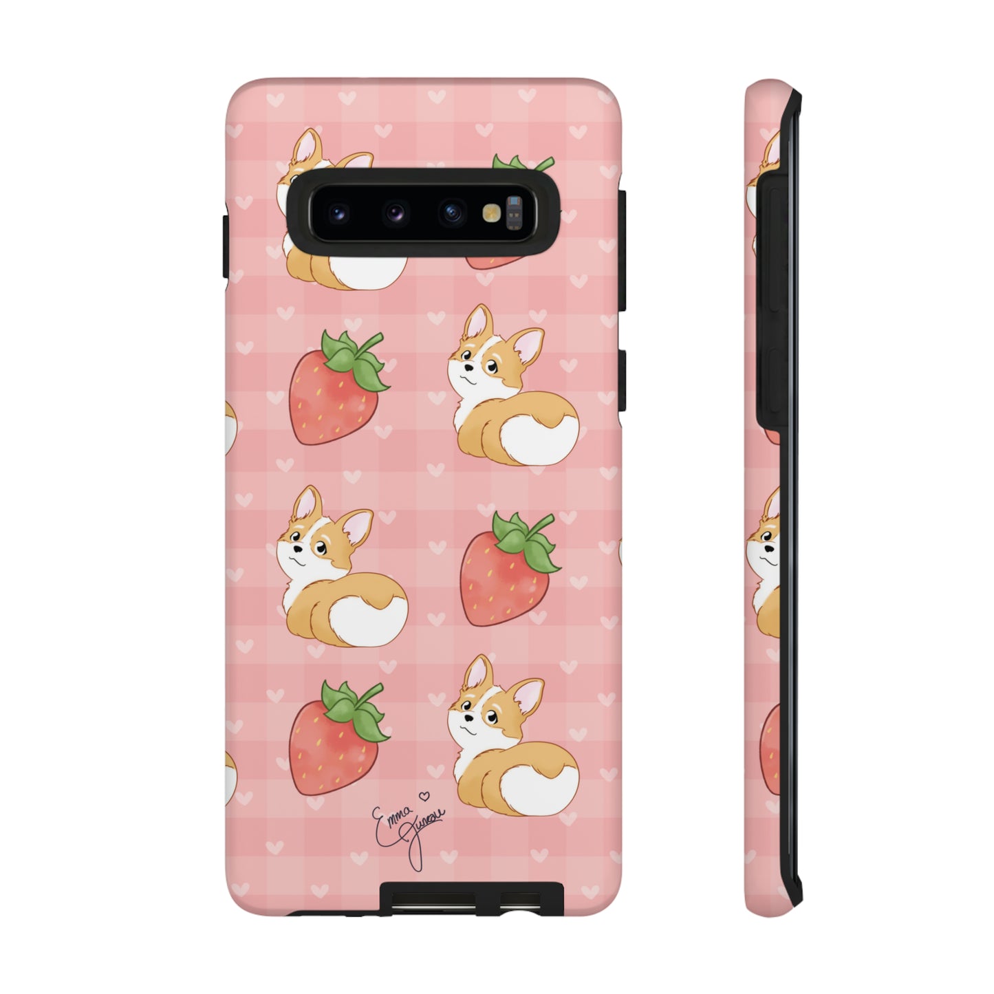 Corgi Butt and Strawberries Cute Pink Gingham Hearts Tough Case