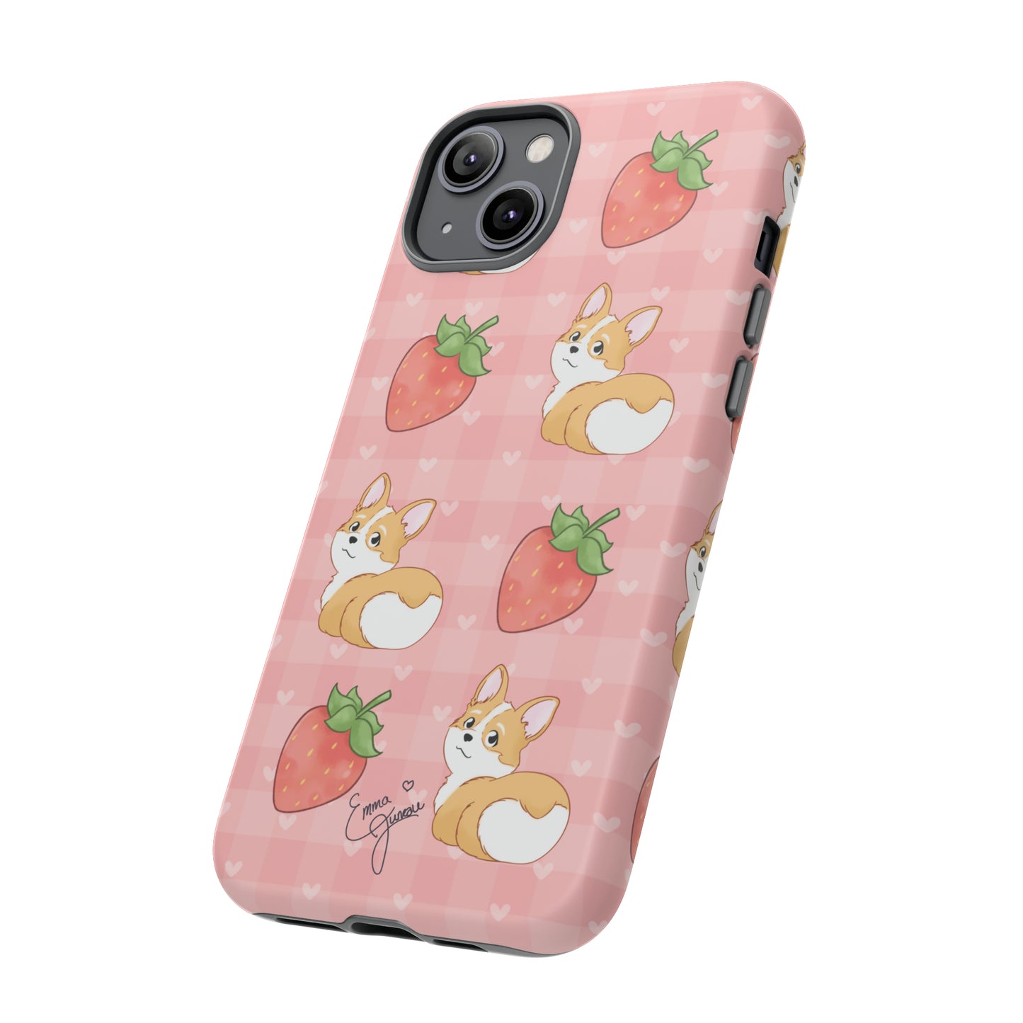 Corgi Butt and Strawberries Cute Pink Gingham Hearts Tough Case