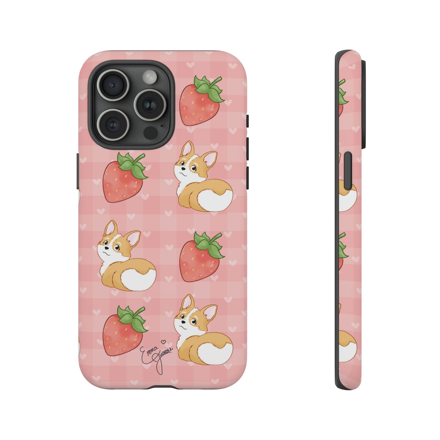 Corgi Butt and Strawberries Cute Pink Gingham Hearts Tough Case