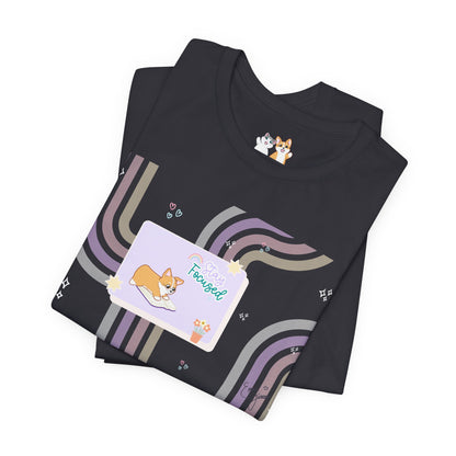 Corgi - Groovy Series - Stay Focused - Super Soft Cotton Airlume Unisex T-Shirt (Horizontal Graphic)