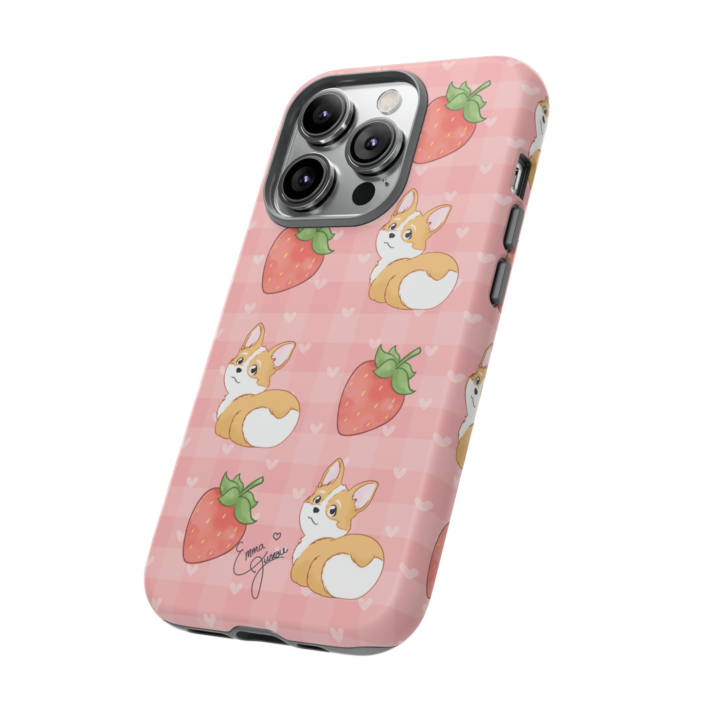 Corgi Butt and Strawberries Cute Pink Gingham Hearts Tough Case