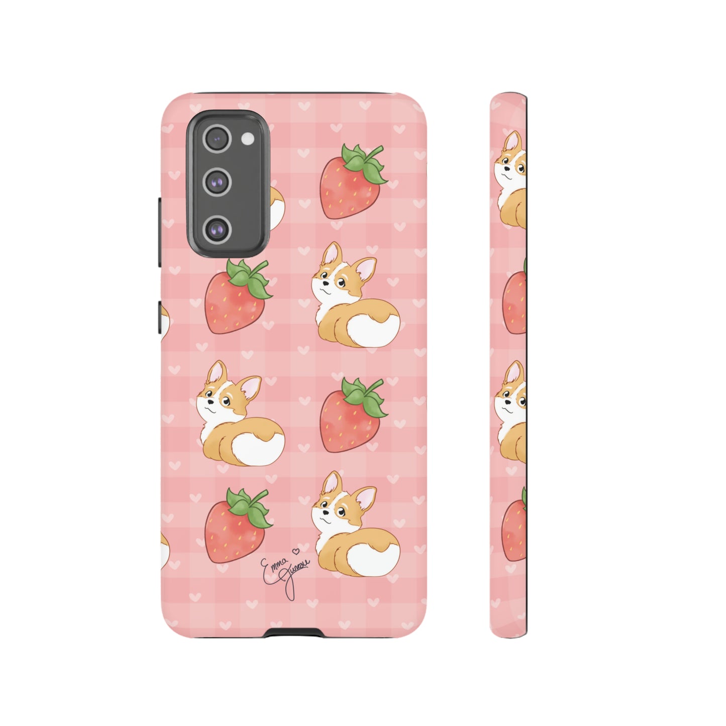Corgi Butt and Strawberries Cute Pink Gingham Hearts Tough Case