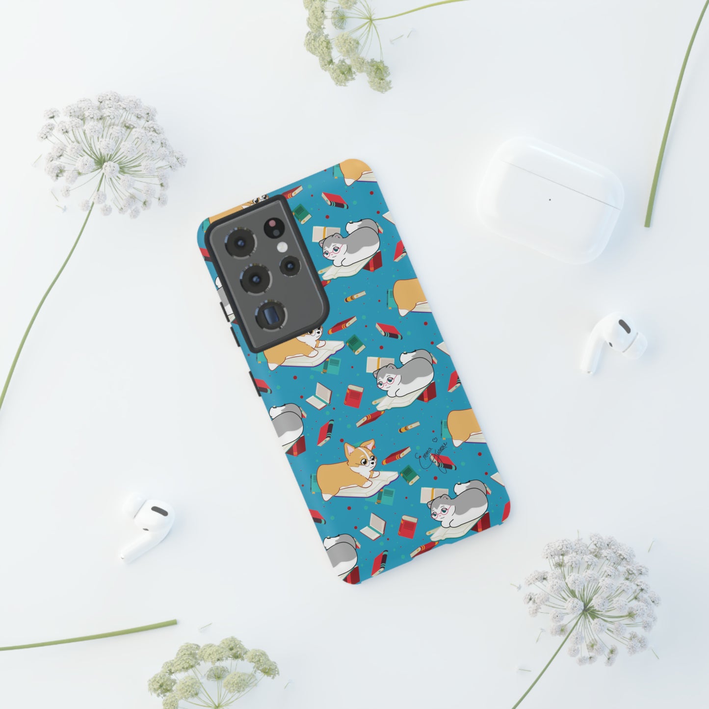 Kitty and Corgi Book Lovers - Tough Phone Case
