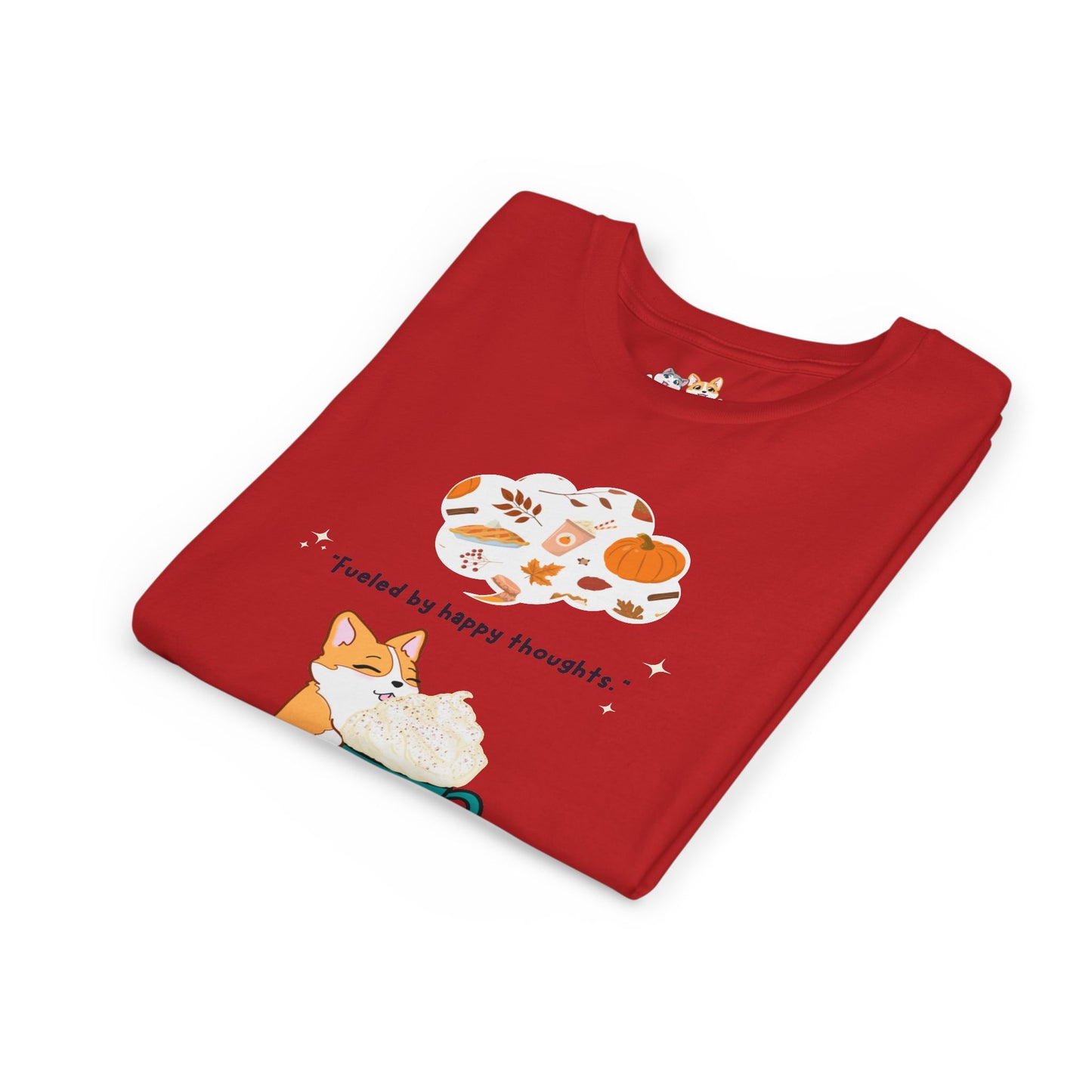 Youth Tee — Corgi loves Autumn - Fueled by Happy Thoughts - Unisex Youth/ Children's Graphic Tee