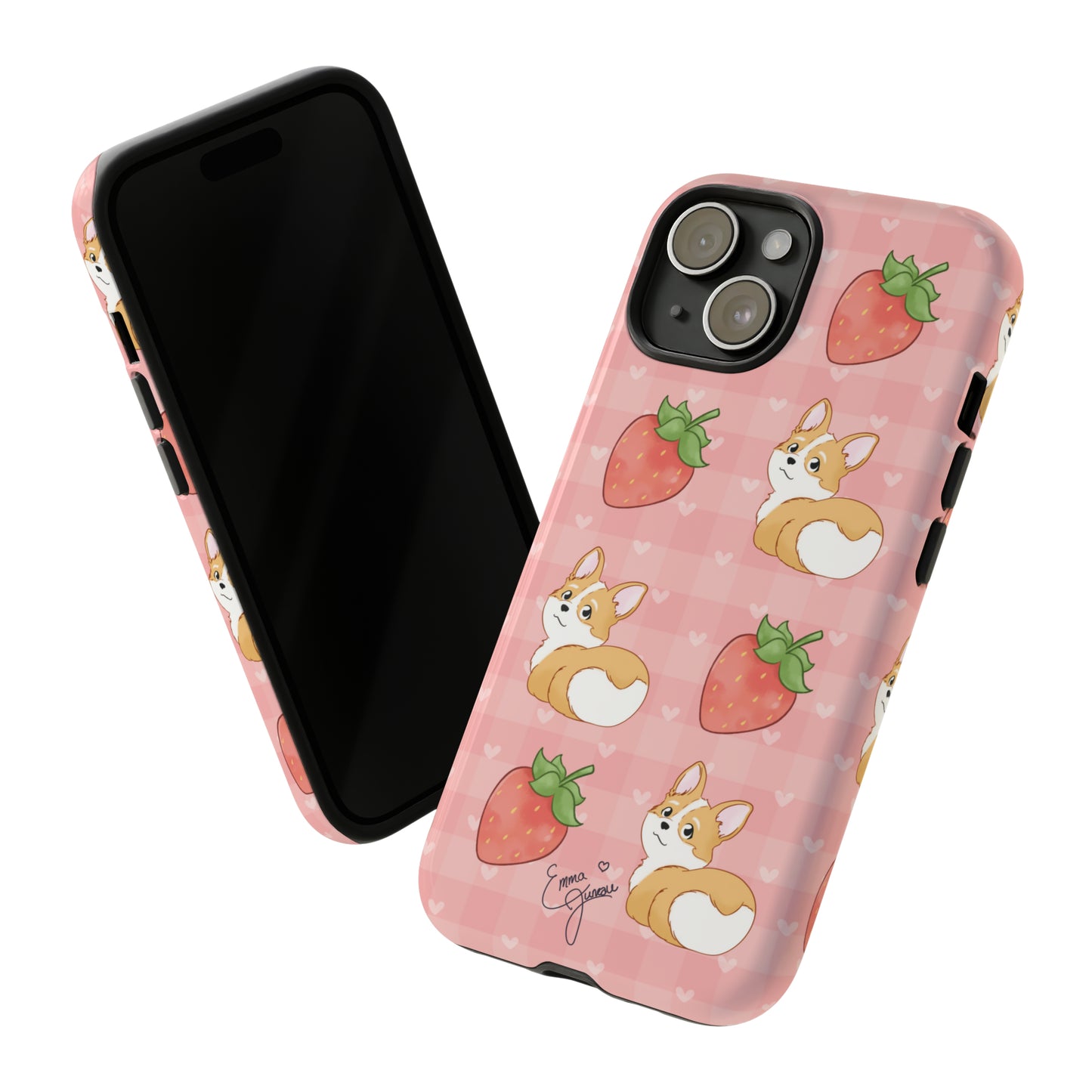 Corgi Butt and Strawberries Cute Pink Gingham Hearts Tough Case