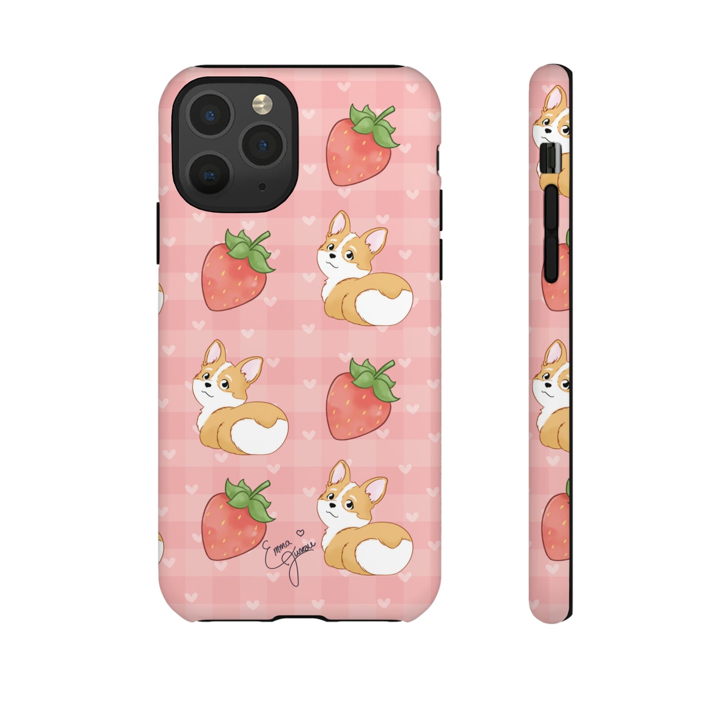 Corgi Butt and Strawberries Cute Pink Gingham Hearts Tough Case