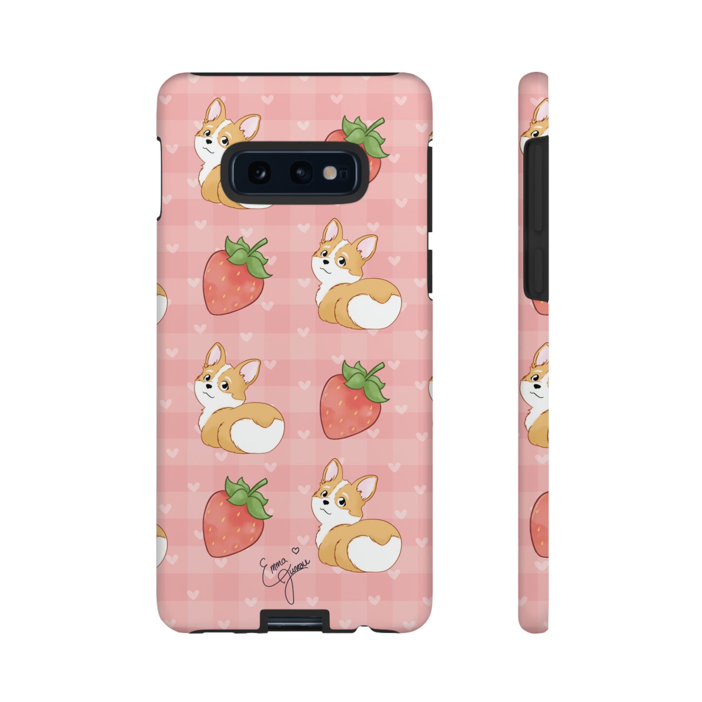 Corgi Butt and Strawberries Cute Pink Gingham Hearts Tough Case