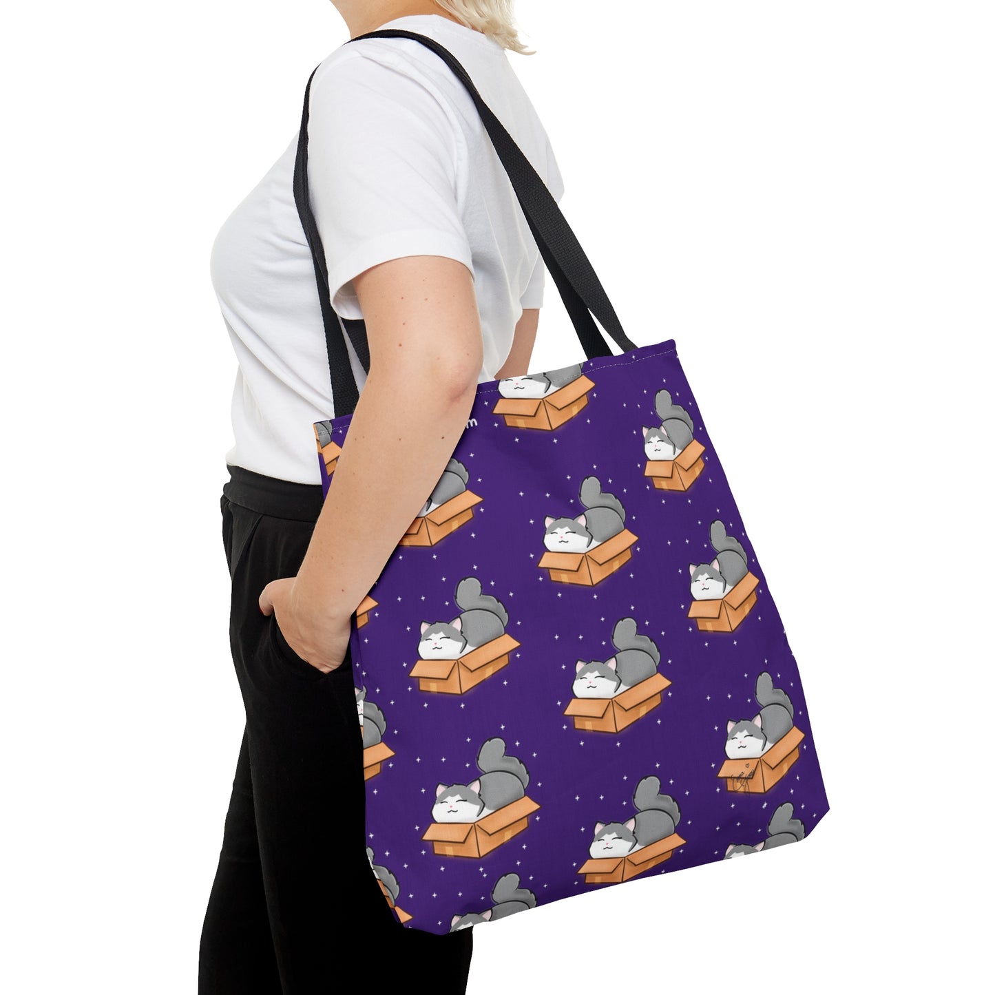 Kitty in a Box - Repeating Pattern in Dark Purple - Tote Bag (AOP)