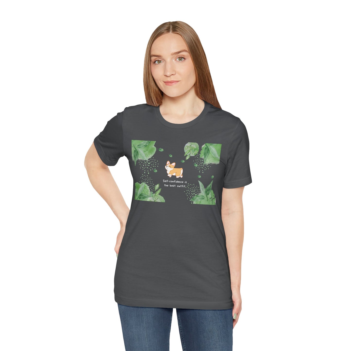 Corgi - Confidence is the Best Outfit - Super Soft Cotton Airlume Unisex T-Shirt (Horizontal Graphic)