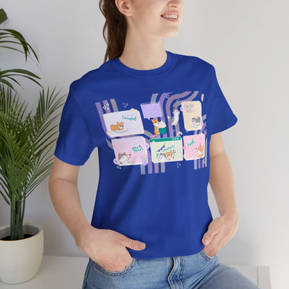Kitty and Corgi - Groovy Encouragement Compilation - Super Soft Cotton Airlume Unisex T-Shirt (Horizontal Graphic)