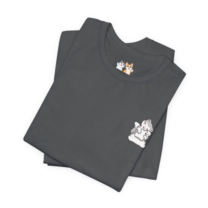 Kitty Snuggling Her Ghost Plushie - Super Soft Cotton Airlume Unisex T-Shirt