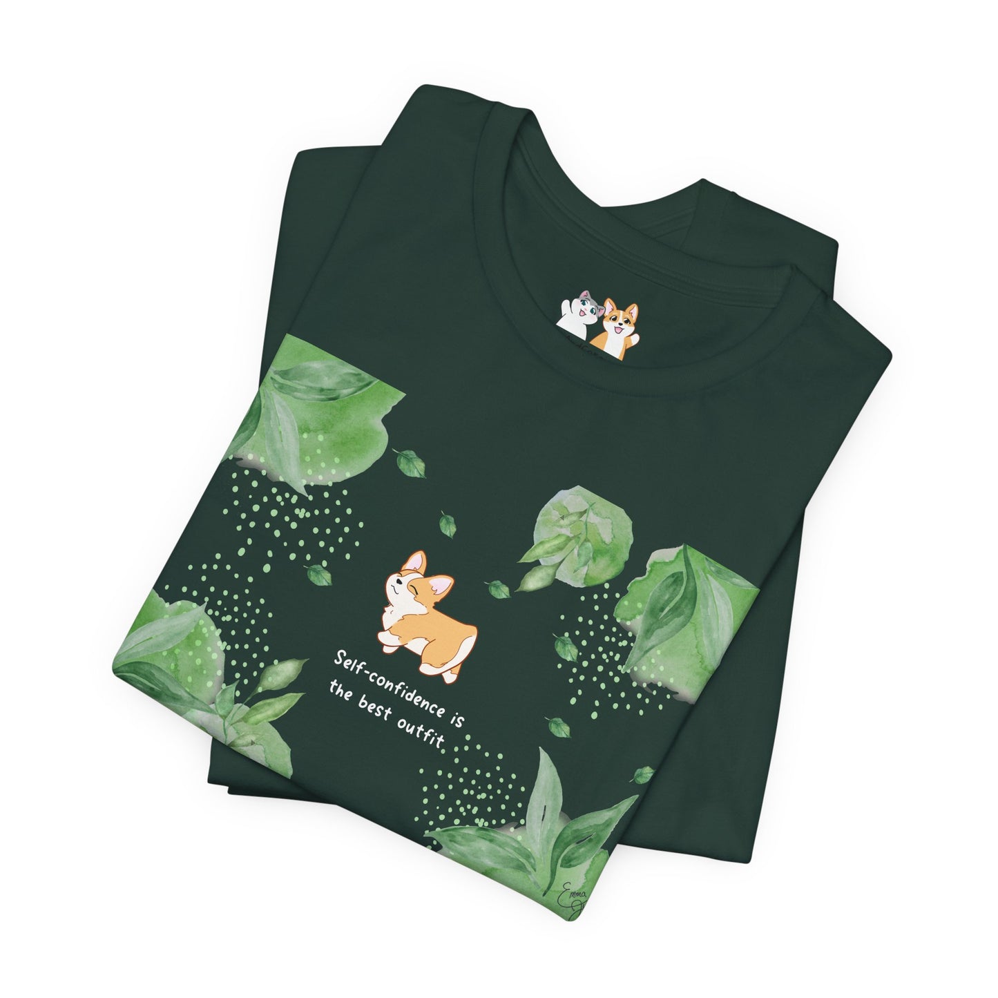 Corgi - Confidence is the Best Outfit - Super Soft Cotton Airlume Unisex T-Shirt (Horizontal Graphic)