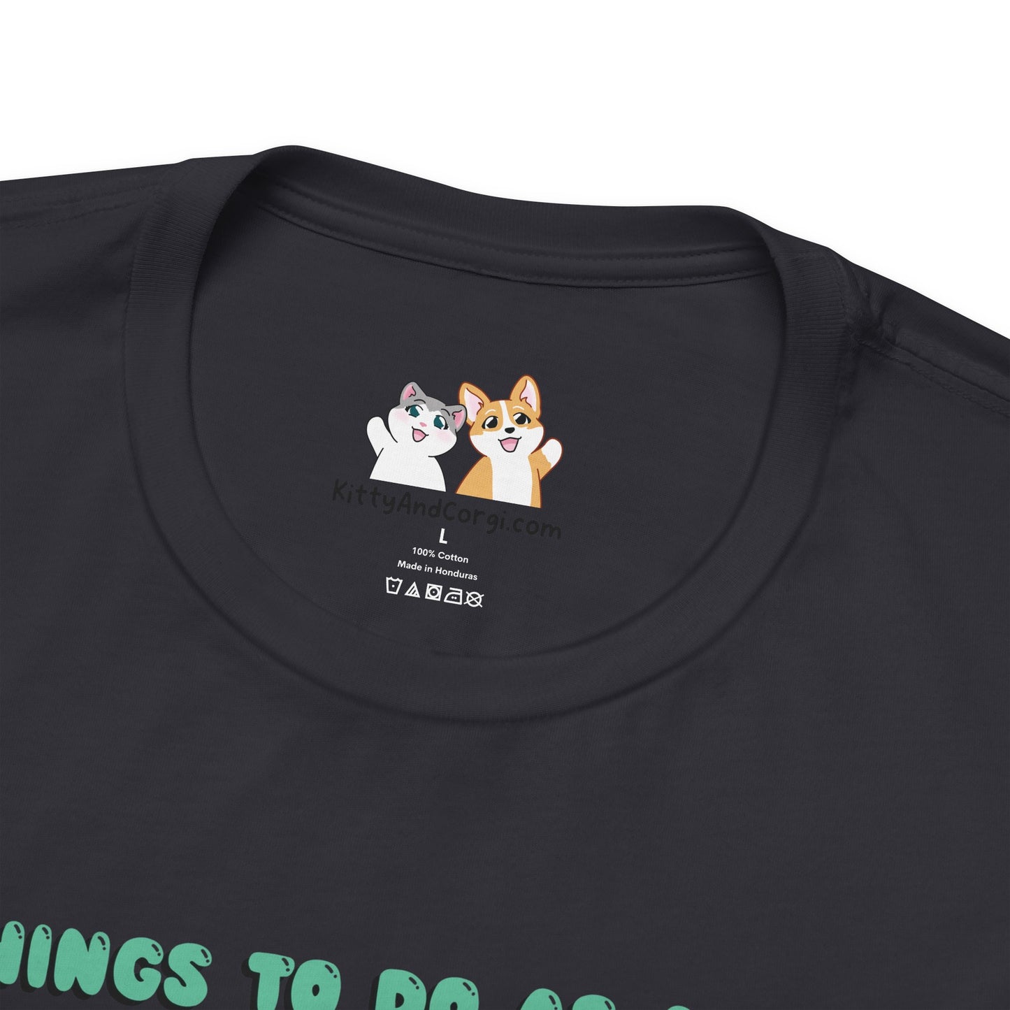 Kitty and Corgi - Things To Do As A Dino - Super Soft Cotton Airlume Unisex T-Shirt (Horizontal Graphic)