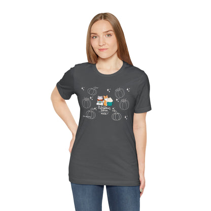 Kitty and Corgi - Pumpkin Spice and Everything Nice - Super Soft Cotton Airlume Unisex T-Shirt (Large Front Graphic)