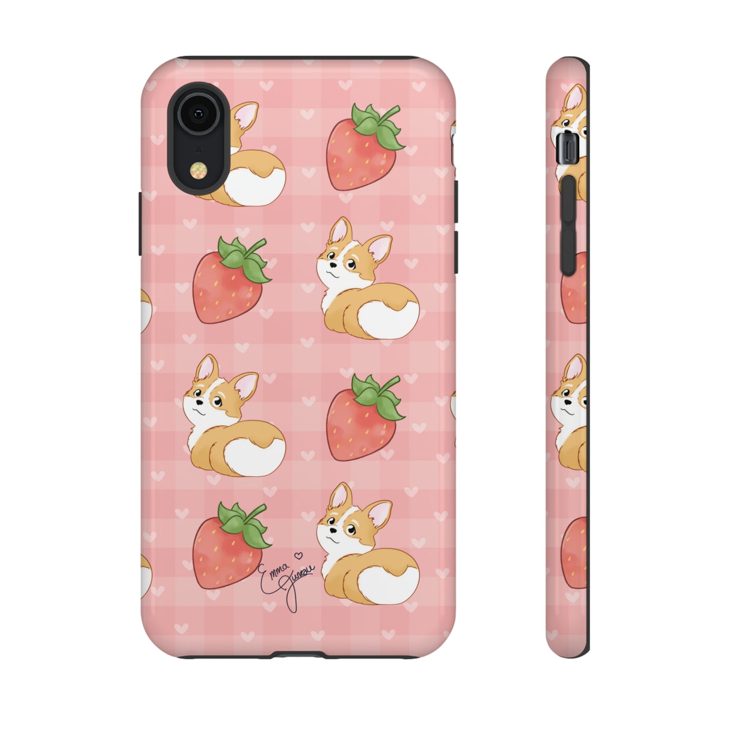 Corgi Butt and Strawberries Cute Pink Gingham Hearts Tough Case