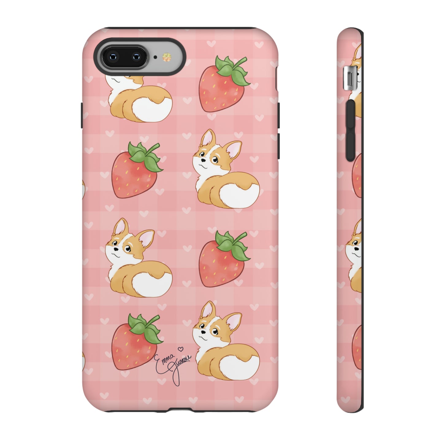 Corgi Butt and Strawberries Cute Pink Gingham Hearts Tough Case