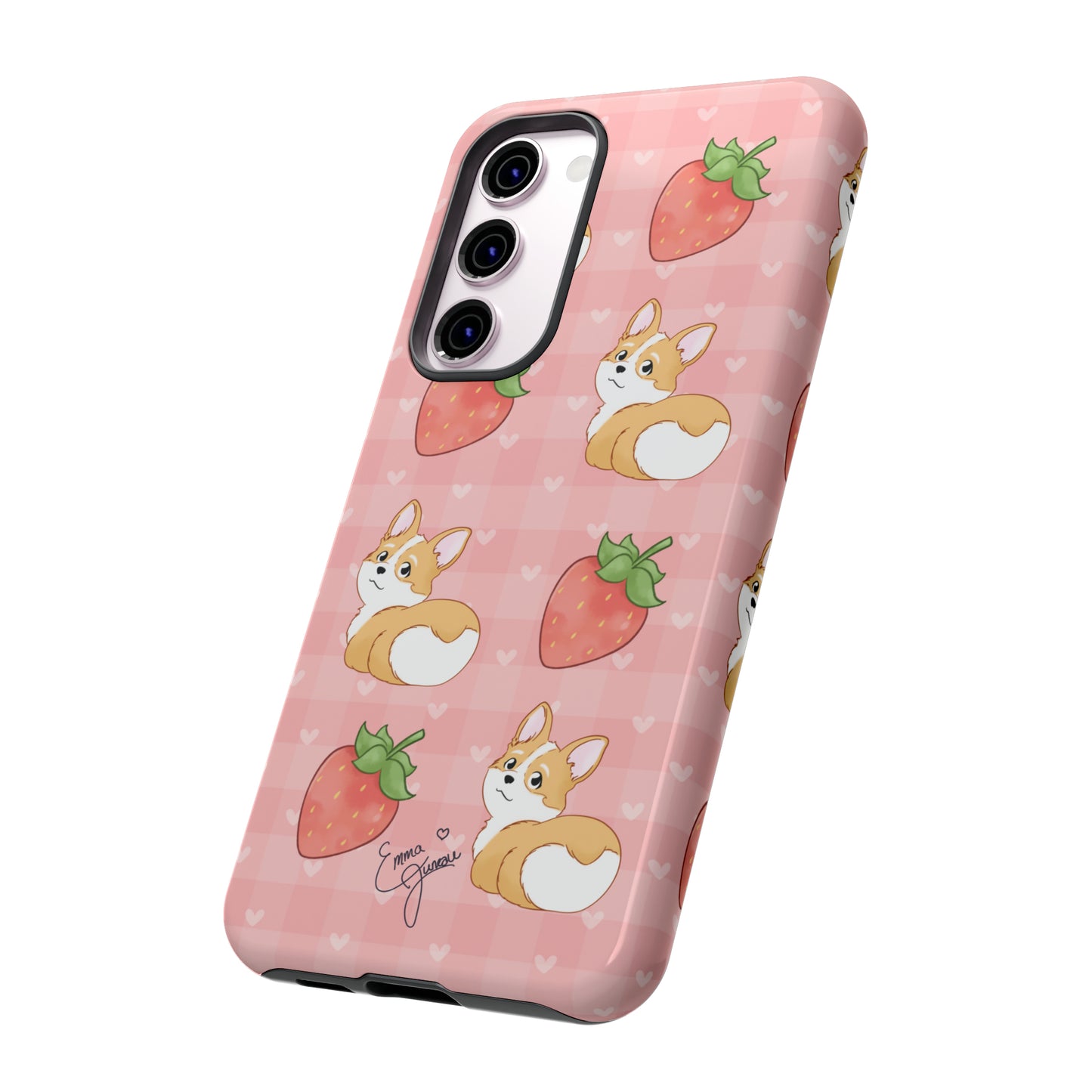 Corgi Butt and Strawberries Cute Pink Gingham Hearts Tough Case