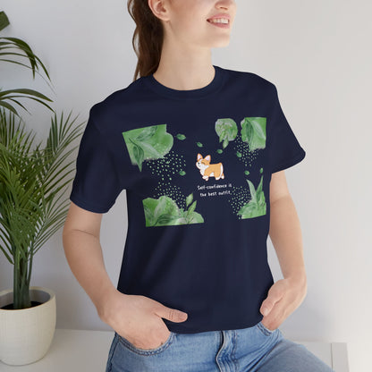 Corgi - Confidence is the Best Outfit - Super Soft Cotton Airlume Unisex T-Shirt (Horizontal Graphic)