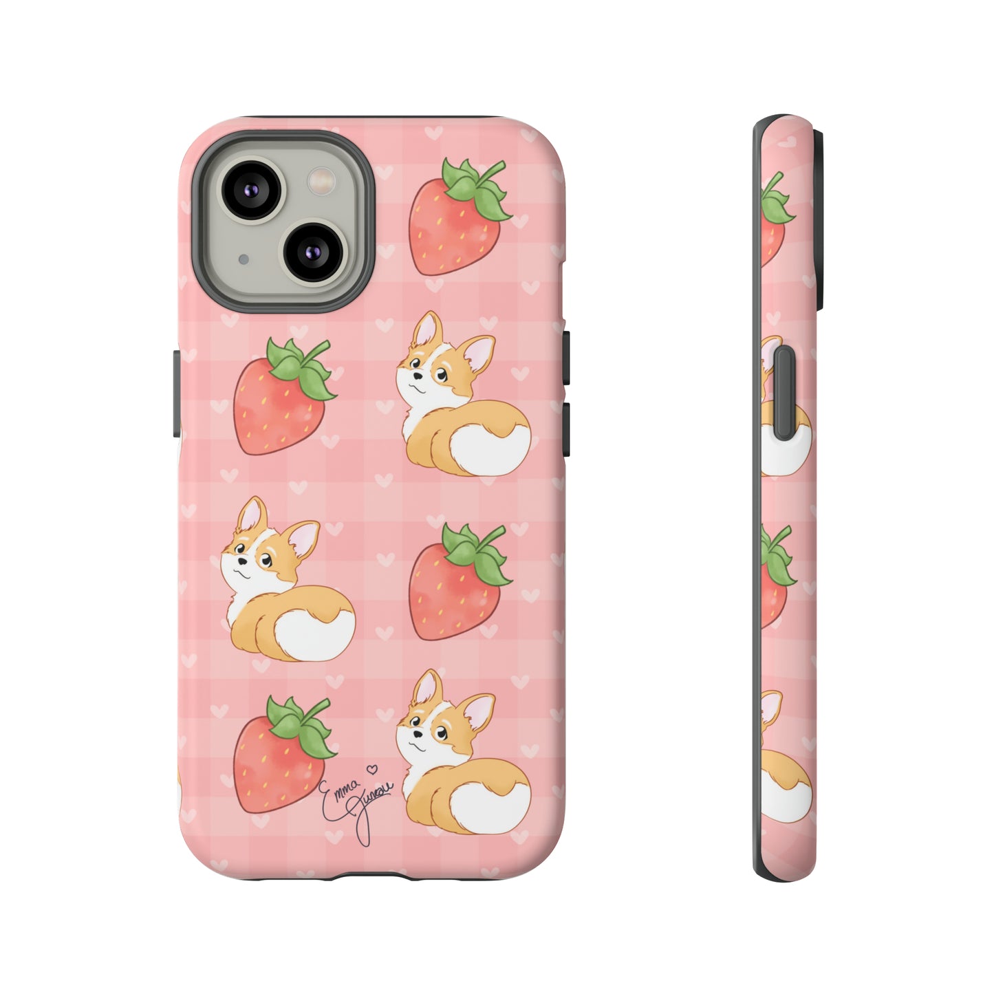 Corgi Butt and Strawberries Cute Pink Gingham Hearts Tough Case