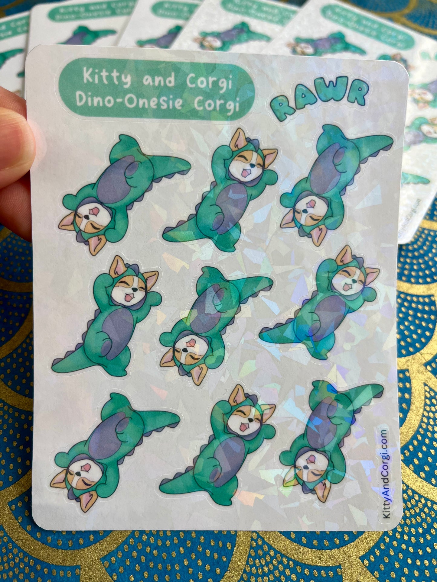 Corgi in his Dino Onesie Sticker Sheet