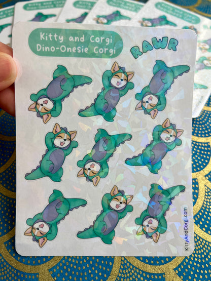 Corgi in his Dino Onesie Sticker Sheet