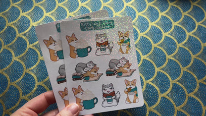 Kitty and Corgi Cozy Season Holographic Sticker Sheet