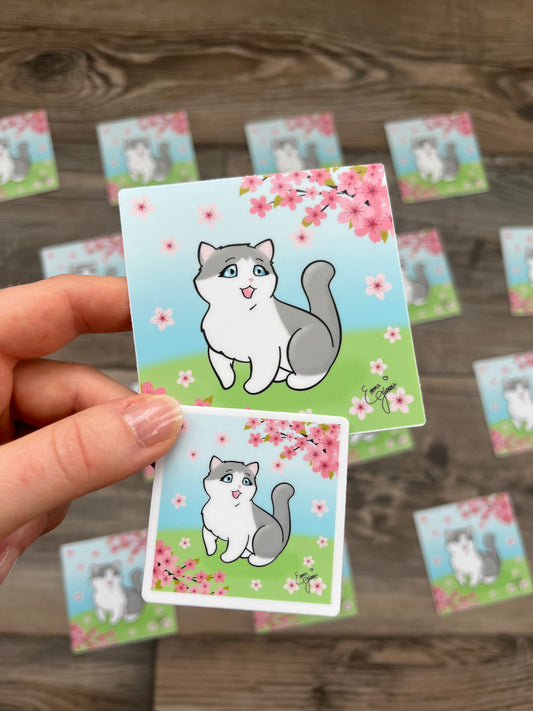 Kitty Under the Sakura Blossoms - Vinyl Sticker