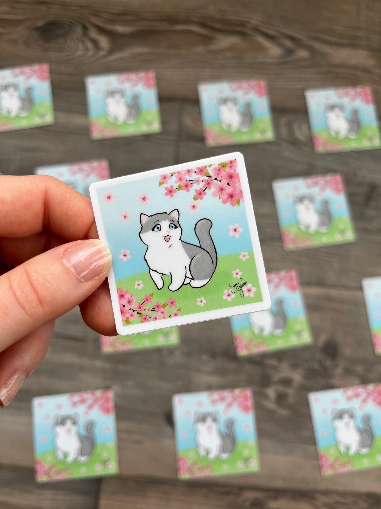 Kitty Under the Sakura Blossoms - Vinyl Sticker